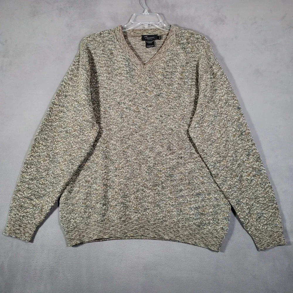 Vintage Tosani Canada Sweater Mens XL Taupe Gray Wool Blend‎ Oversized Grandpa